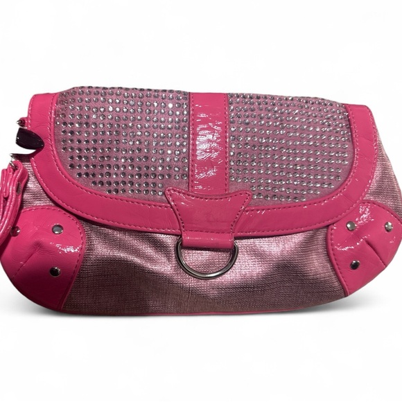 NWT Express clutch/wristlet - bright pink with rhinestones. Y2K style, mod - Picture 2 of 12